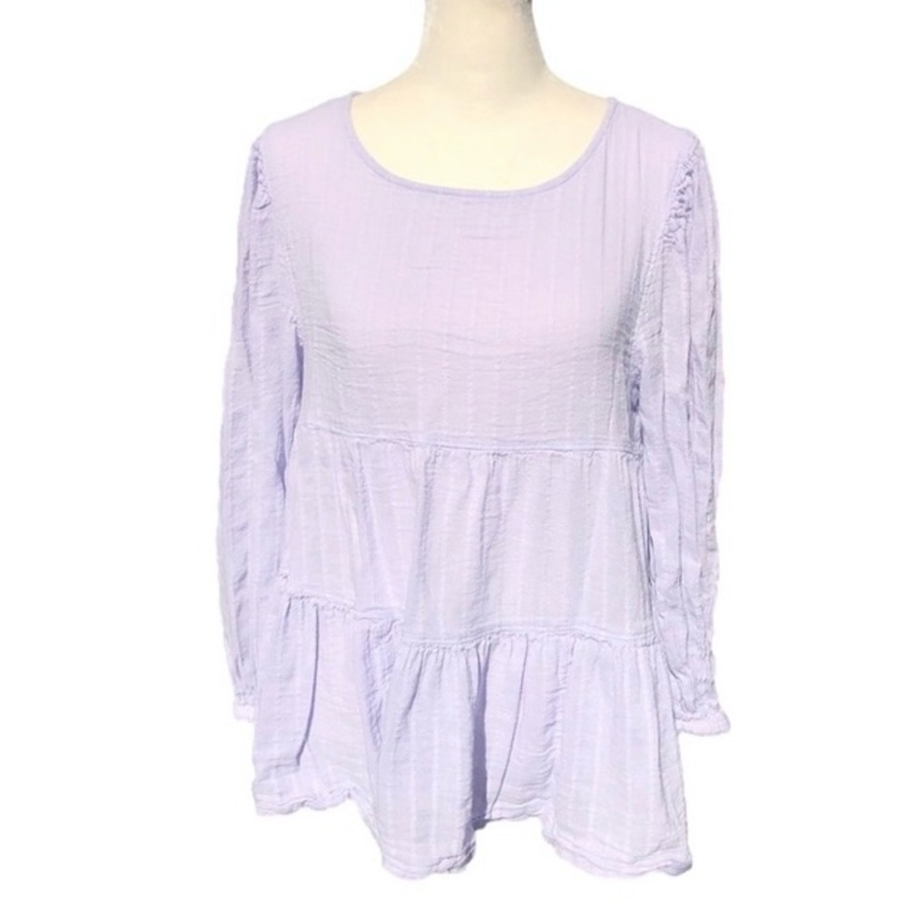 American Eagle Lavender Oversized Peasant Tiered Open Back Long Sleeve Blouse - Picture 2 of 8